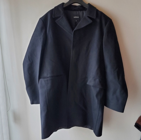 Express Men's Black Wool Blend Top Coat - Picture 5 of 8